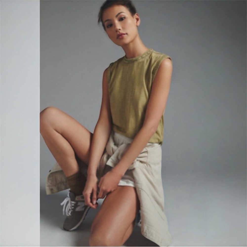 Anthropologie Pilcro Roll Sleeve Tank Tunic Top in Moss Size Medium